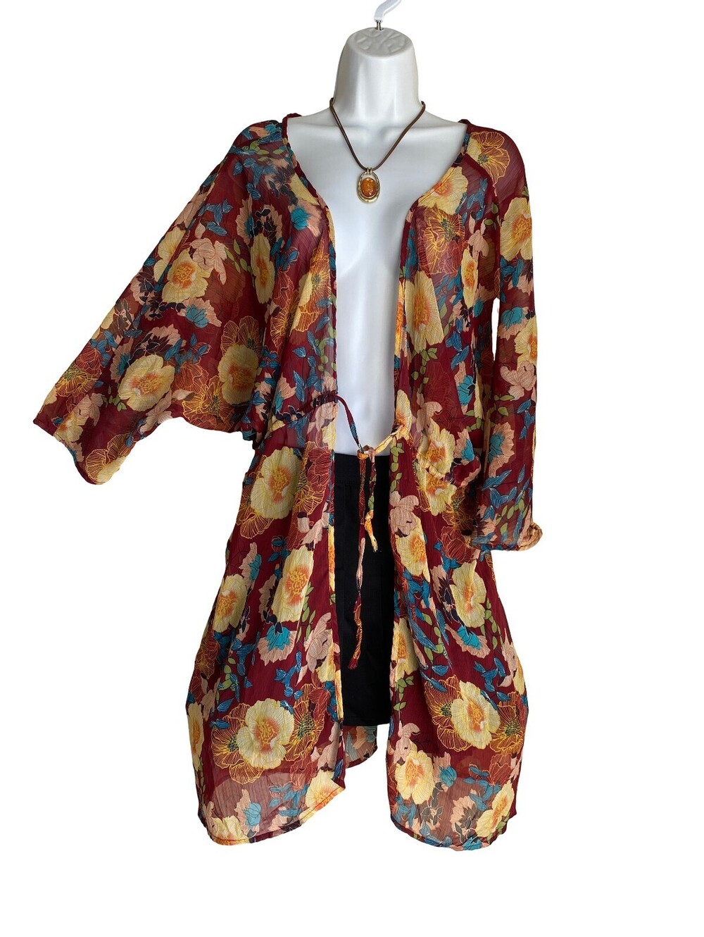 Charlotte Russe Women One Size Floral Sheer Tunic Shawl Kimono Duster Boho